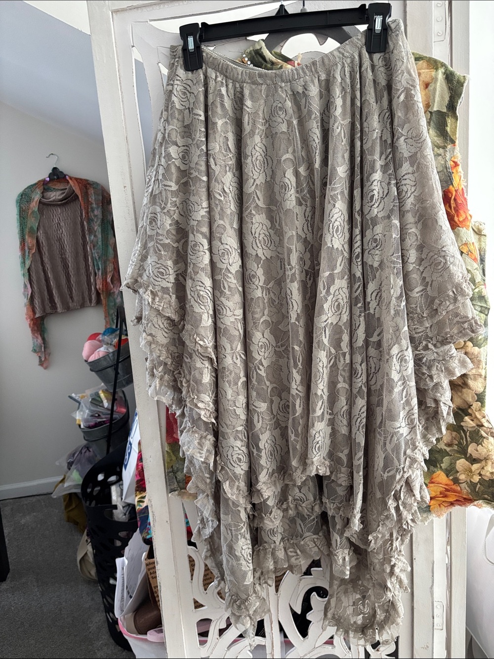 Boho Tiered Lace Maxi Skirt in Taupe - Picture 5 of 7